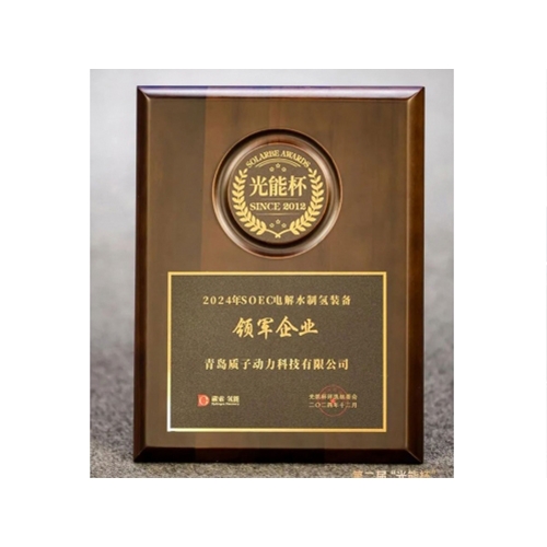 質(zhì)子動(dòng)力榮獲光能杯“SOEC電解水制氫裝備領(lǐng)軍企業(yè)”榮譽(yù)